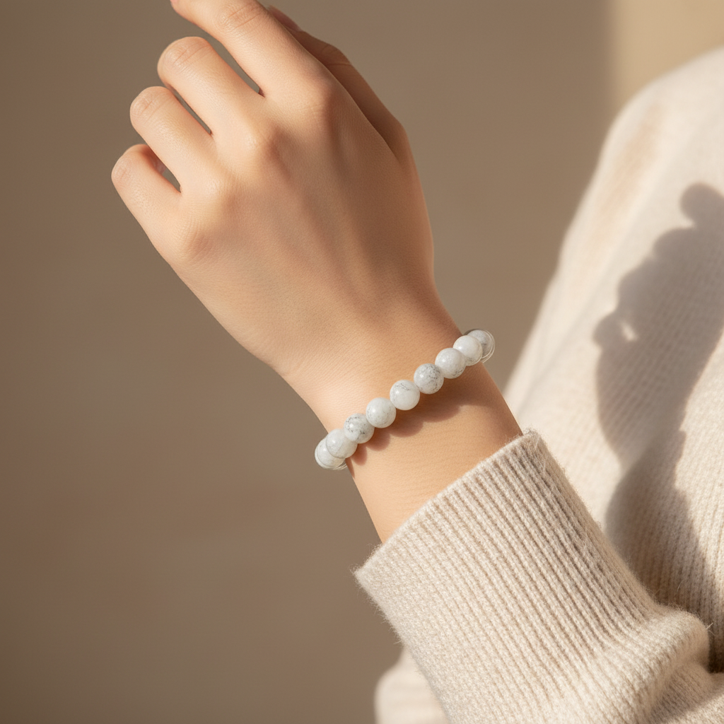 White and Black Marbled Elastic Bracelet – product view 1 by LV Homemade