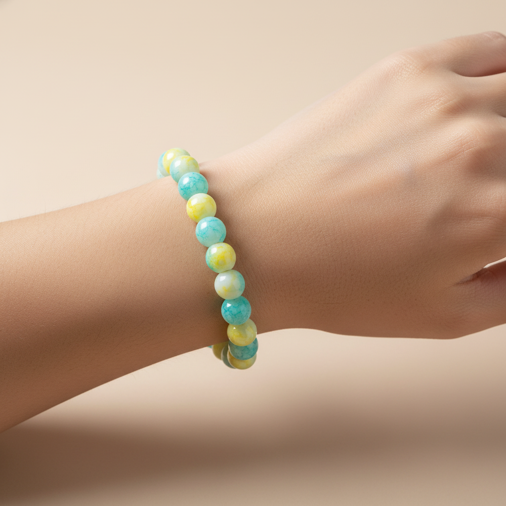 White, Blue, and Yellow Elastic Bracelet – product view 1 by LV Homemade