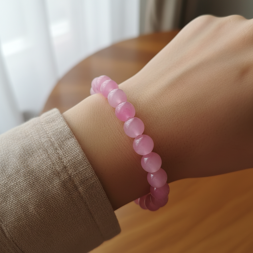 White and Pink Elastic Bracelet – product view 1 by LV Homemade