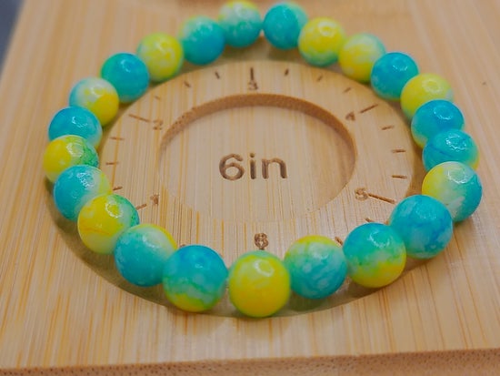 Yellow and Blue Elastic Bracelet – product view 2 by LV Homemade