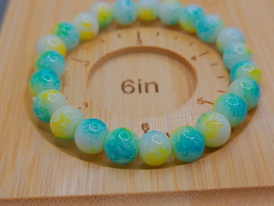 White, Blue and Yellow Elastic Bracelet – product view 2 by LV Homemade