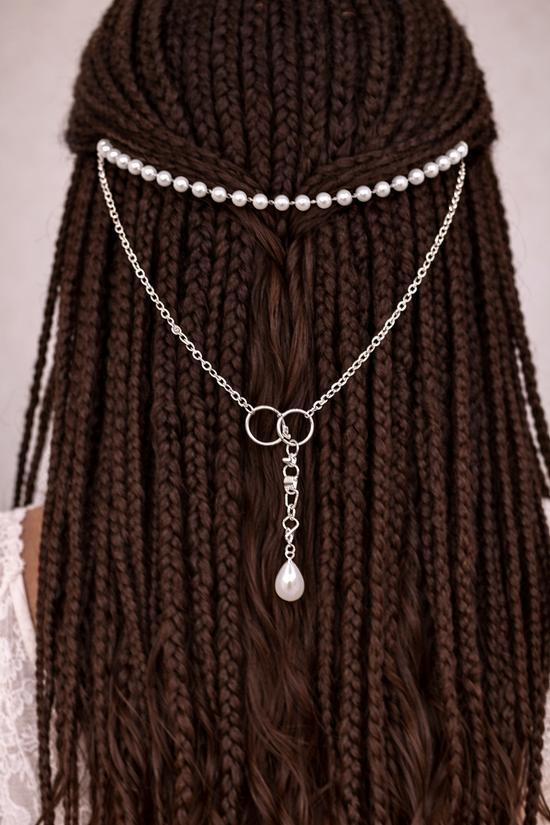 Hair Jewelry with Silver Chain with Pink Pearl Bead – product view 1 by LV Homemade