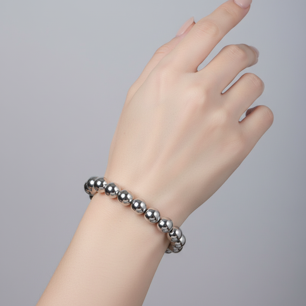 6.5" Silver elastic Bracelet – product view 1 by LV Homemade