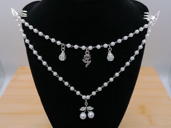 Silver Rose Hair Jewelry with Pearl Cherries – product view 3 by LV Homemade