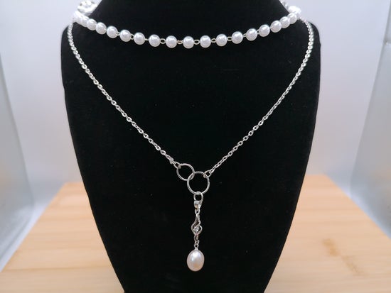 Hair Jewelry with Silver Chain with Pink Pearl Bead – product view 2 by LV Homemade