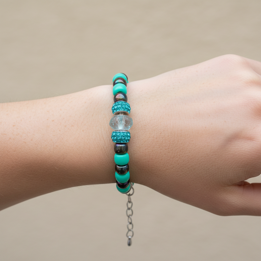 Teal with Light Blue Jewel Bracelet – product view 1 by LV Homemade