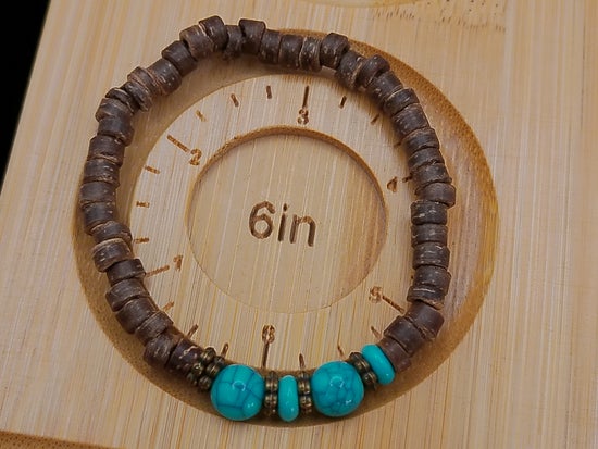 Teal and Brown Elastic Bracelet – product view 2 by LV Homemade