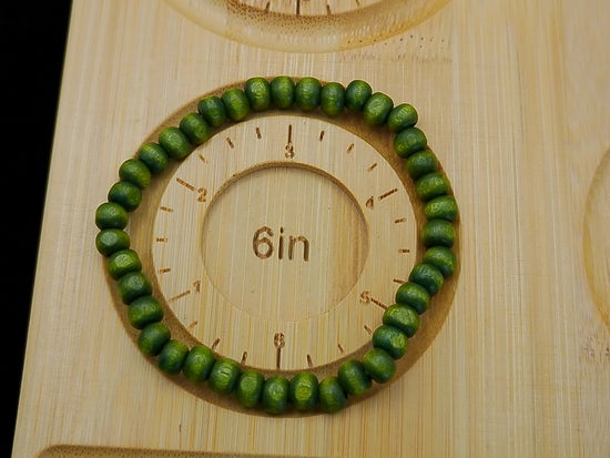Small Green Wood Bead Elastic Bracelet – product view 2 by LV Homemade