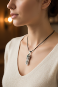 White Cracked Crystal Necklace with Metal Flowers – product view 1 by LV Homemade