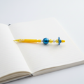 Yellow Mechanical Pencil with Blue Cowboy Hat and Blue Beads – product view 1 by LV Homemade