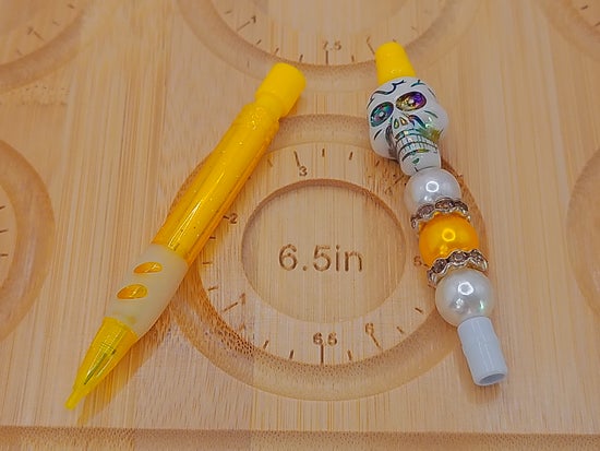 Yellow Mechanical Pencil with White Skull and Yellow Beads – product view 3 by LV Homemade