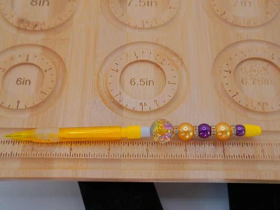Yellow Mechanical Pencil with Gold and Purple Beads – product view 3 by LV Homemade