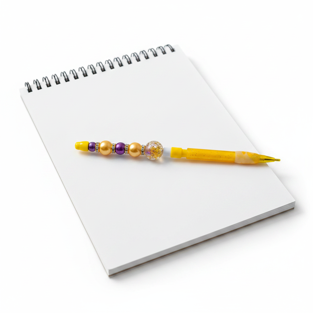 Yellow Mechanical Pencil with Gold and Purple Beads – product view 1 by LV Homemade
