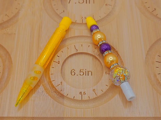 Yellow Mechanical Pencil with Gold and Purple Beads – product view 2 by LV Homemade