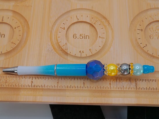 Sky Blue and White Pen with Yellow Teal and Silver – product view 2 by LV Homemade