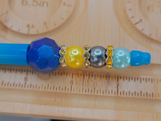 Sky Blue and White Pen with Yellow Teal and Silver – product view 3 by LV Homemade