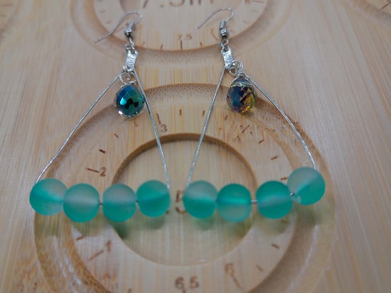 Teal Beaded Earrings – product view 2 by LV Homemade