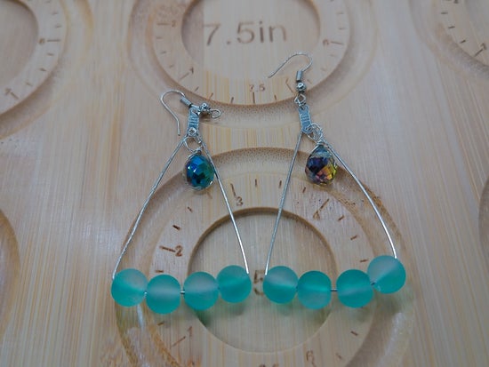 Teal Beaded Earrings – product view 3 by LV Homemade