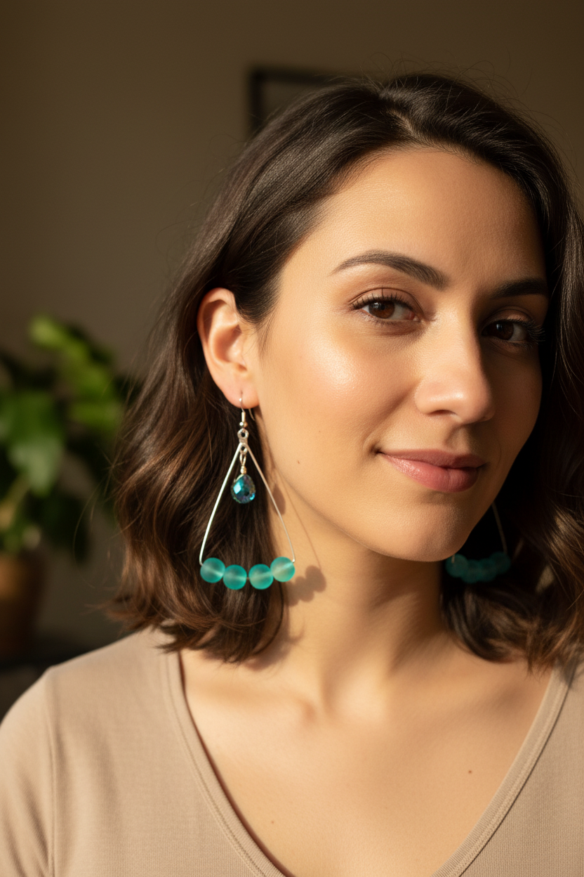 Teal Beaded Earrings – product view 1 by LV Homemade