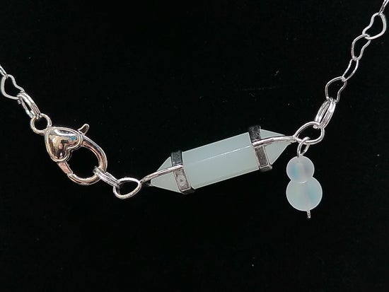 White Crystal Neckalce with Silver Chain – product view 3 by LV Homemade