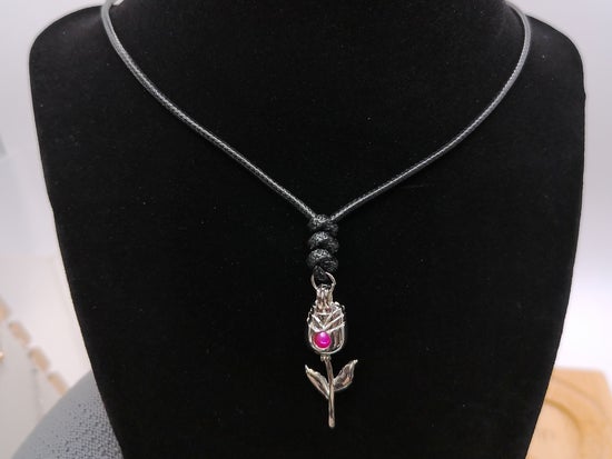 Silver Rose Necklace Pink and White Bead – product view 2 by LV Homemade