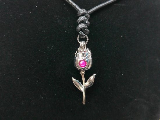 Silver Rose Necklace Pink and White Bead – product view 3 by LV Homemade