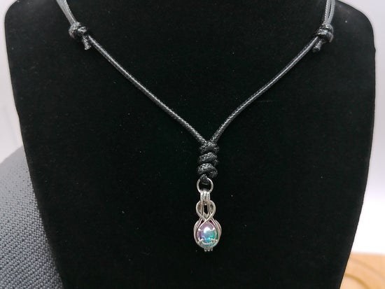Silver-toned Pendent with Iridescent Green-Blue Stone – product view 3 by LV Homemade