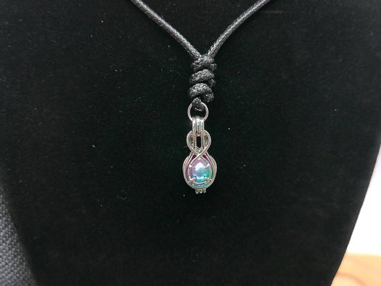 Silver-toned Pendent with Iridescent Green-Blue Stone – product view 2 by LV Homemade
