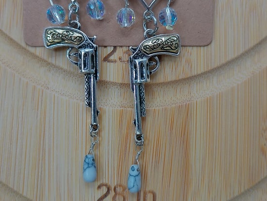 Silver Roses n Revolver Earrings – product view 1 by LV Homemade