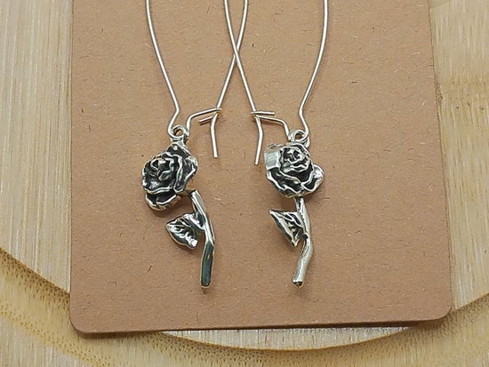 Silver Rose Earrings – product view 3 by LV Homemade