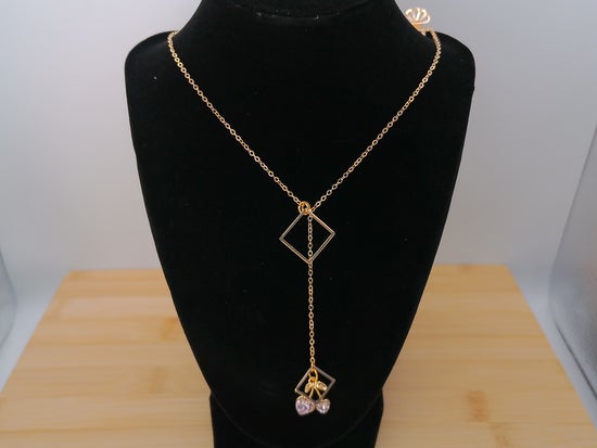 Gold Squares with Pink Rhinestone Cherries