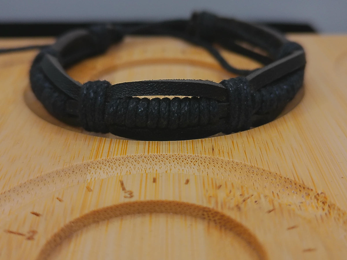 Braided Black Leather Bracelet – product view 2 by LV Homemade