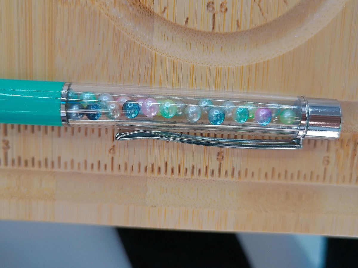 Turquoise Pen with Multi-Colored Beads – product view 2 by LV Homemade