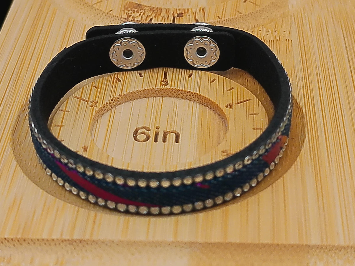 Black Leather with Multi-Colored Strip Bracelet – product view 2 by LV Homemade