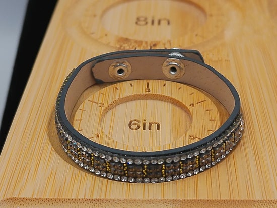 Black White Jeweled Leather Bracelet – product view 2 by LV Homemade