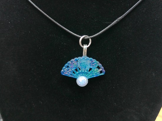 Blue Fan Necklace with White Bead – product view 3 by LV Homemade