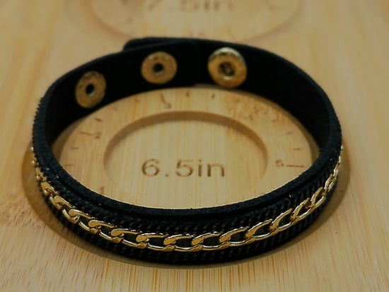 Black Leather with Gold Chain Bracelet – product view 2 by LV Homemade