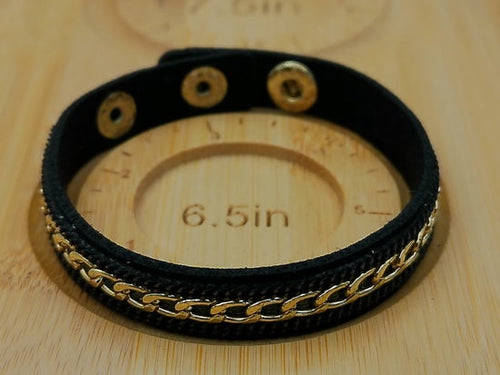 Black Leather with Gold Chain Bracelet – product view 2 by LV Homemade