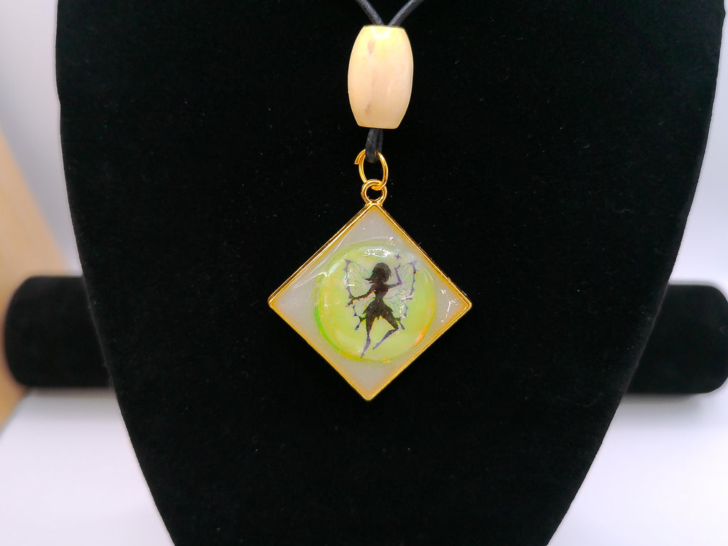 Yellow/Green Iridescent Fairy Pendant – product view 2 by LV Homemade