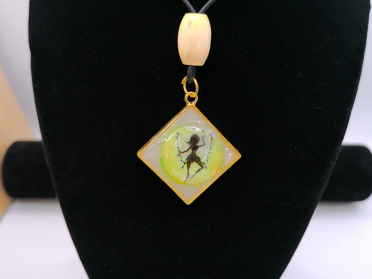 Yellow/Green Iridescent Fairy Pendant – product view 2 by LV Homemade
