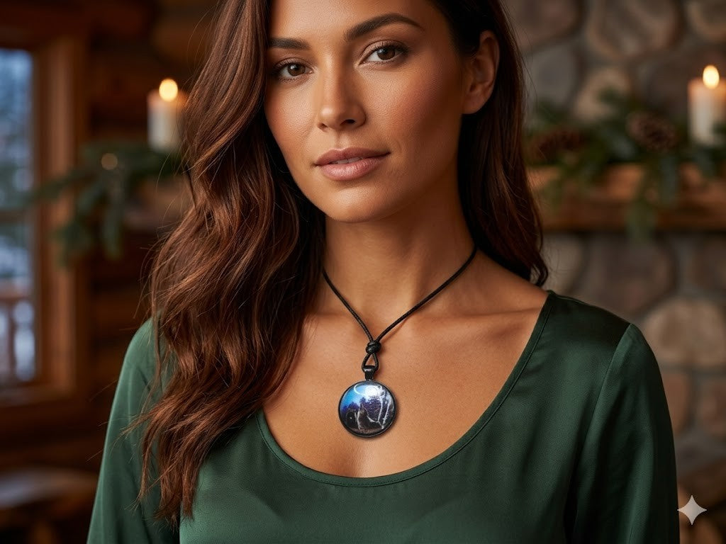 Lunar Twin Wolves Pendant – product view 1 by LV Homemade