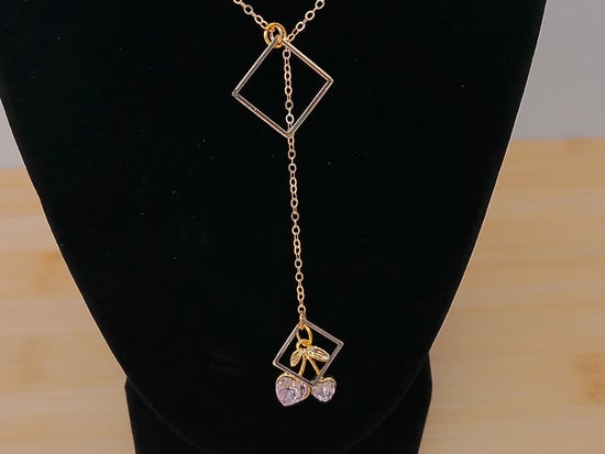 Gold Squares with Pink Rhinestone Cherries
