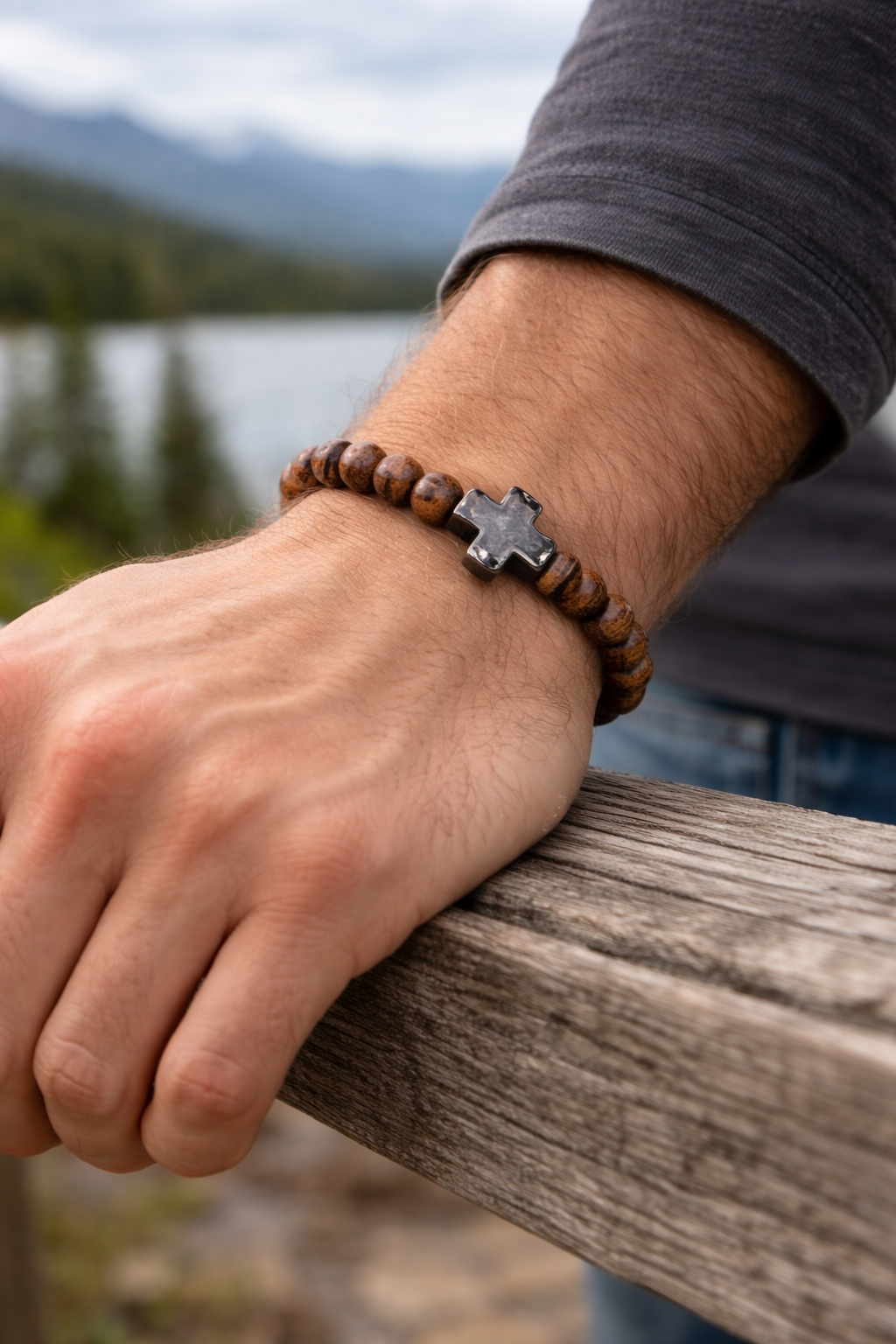 Brown Wood with Silver Cross – product view 1 by LV Homemade