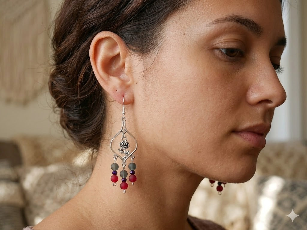 Crimson & Ash Rose Chandelier Earrings – product view 1 by LV Homemade