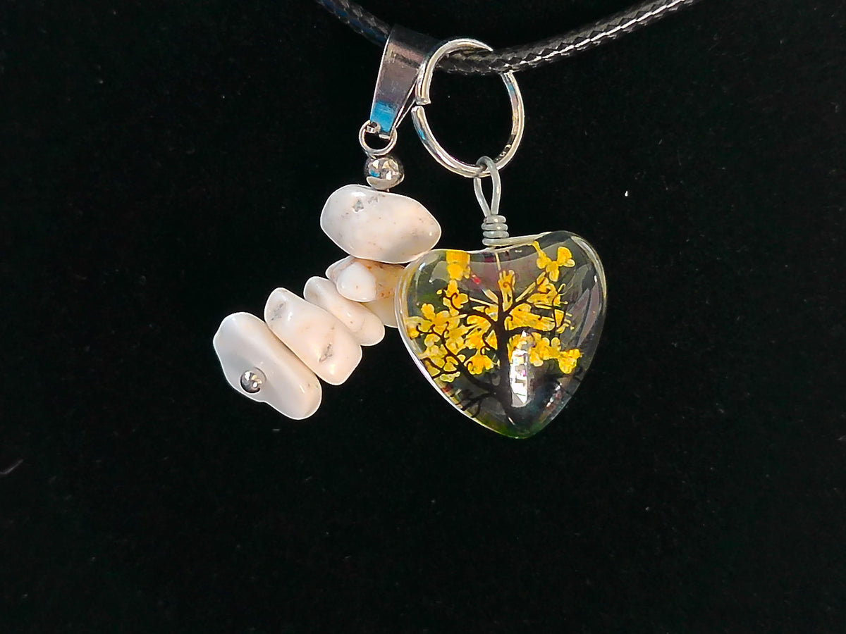 White Rock with Yellow Tree Heart Pendant Necklace – product view 2 by LV Homemade