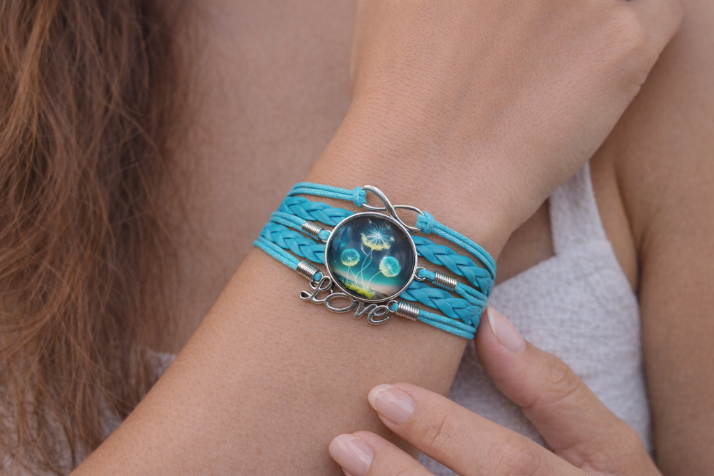 Blue Dandelion Love Bracelet – product view 1 by LV Homemade