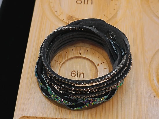 Black Leather with Silver and Rainbow Jewels Bracelet – product view 2 by LV Homemade