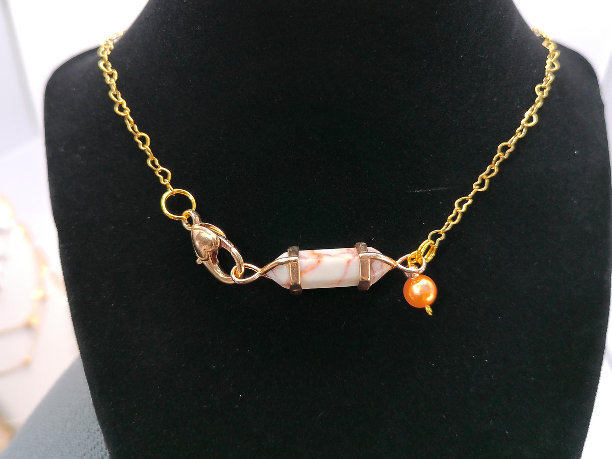 Necklace Orange White Crackle Stone – product view 2 by LV Homemade