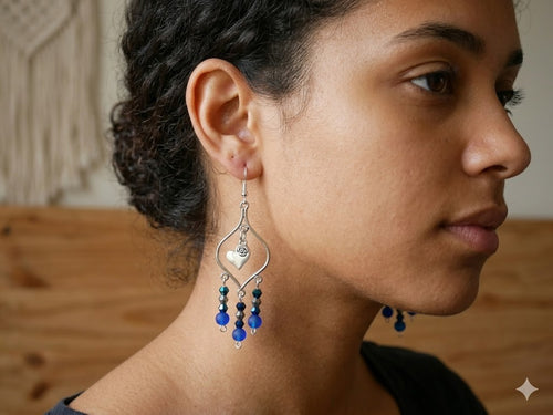 Azure Heart Chandelier Earrings – product view 1 by LV Homemade