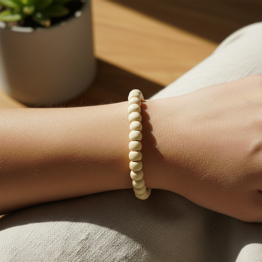 White Wood Elastic Bracelet – product view 1 by LV Homemade